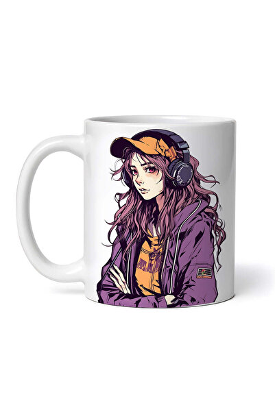 OEM Cană albă personalizată, Fată cu căști și șapcă, INOVATIX®. 330ml