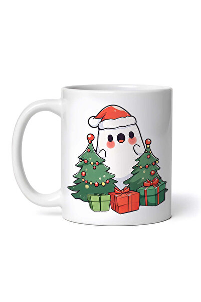 OEM Cană albă personalizată, Fantomă de Crăciun cu brazi, INOVATIX®. 330ml