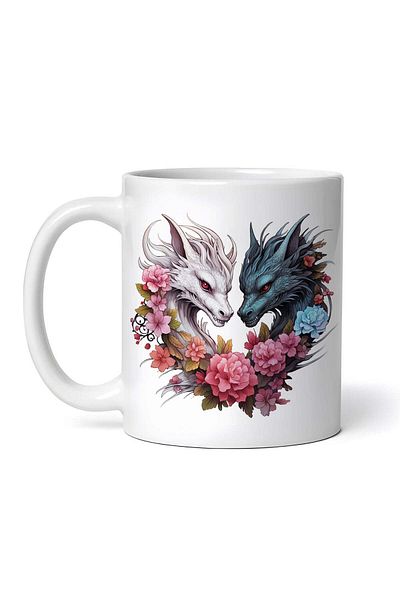 OEM Personalized White Mug, Dragons In Love Fantasie, Inovatix®. 330ml