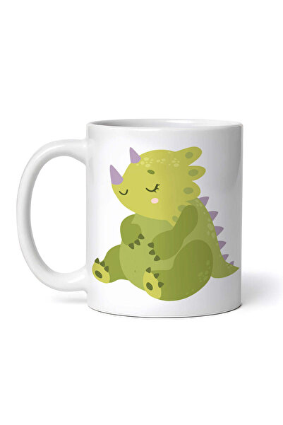 OEM Cană albă personalizată, dinozaur Triceratops cu coarne, INOVATIX®. 330ml