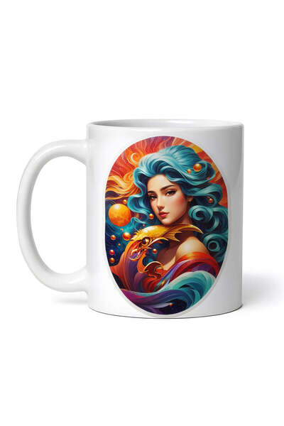 OEM Εξατομικευμένη λευκή κούπα, κορίτσι με το σύμβολο του ζωδίου των Ιχθύων, ...