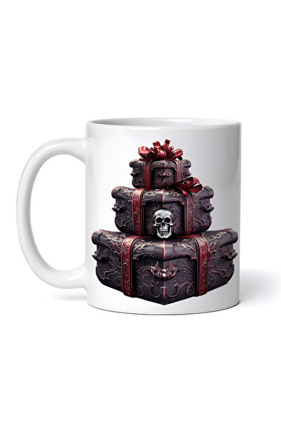 OEM Εξατομικευμένη Λευκή Κούπα, Κουτιά Δώρου με Γοτθικό Κρανίο, Inovatix®. 330ml