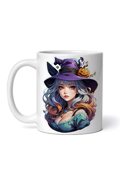 OEM Cană albă personalizată, Fată cu pălărie de Halloween, INOVATIX®. 330ml