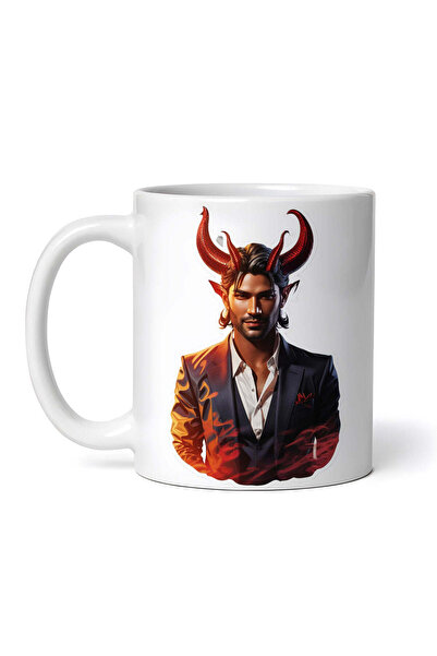 OEM Cană albă personalizată, Demon Lucifer cu coarne, INOVATIX®. 330ml
