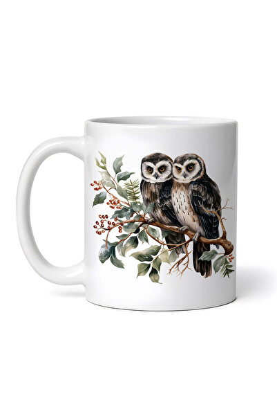 OEM Cană albă personalizată, Două bufnițe pe o creangă, INOVATIX®. 330ml