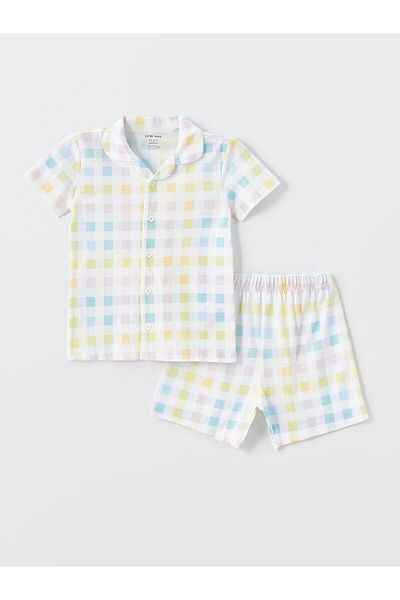 LC Waikiki Polo Neck Short Sleeve Printed Baby Girl Shorts Pajama Set
