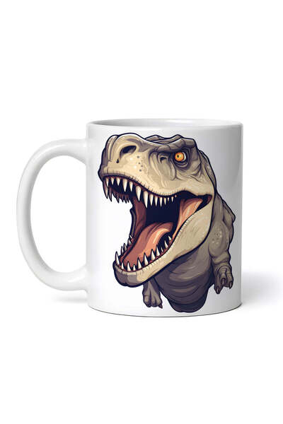 OEM Cană albă personalizată, dinozaur Tyrannosaurus maro, INNOVATIX®. 330 ml