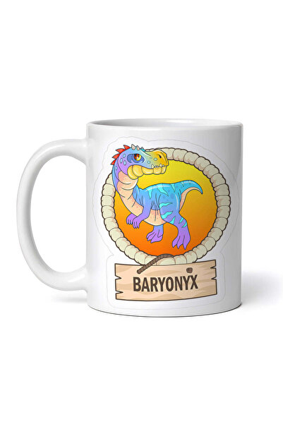 OEM Cană albă personalizată, dinozaur Baryonyx, INOVATIX®. 330ml