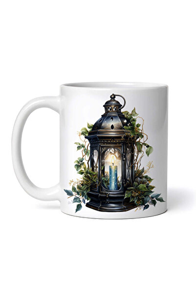 OEM Cană albă personalizată, felinar negru cu lumânare, INOVATIX®. 330ml