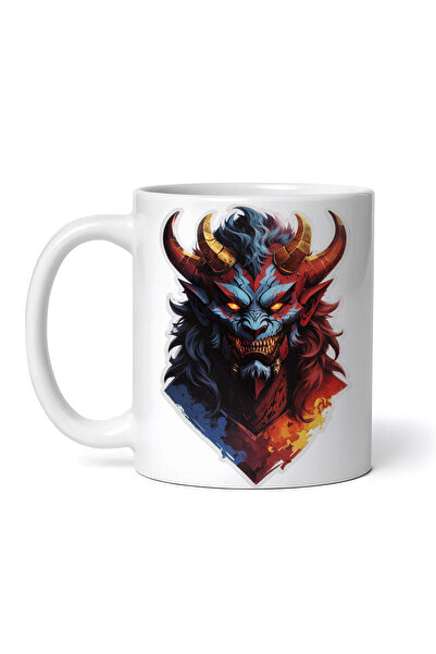 OEM Cană albă personalizată, Demon Hauras cu coarne, INOVATIX®. 330ml