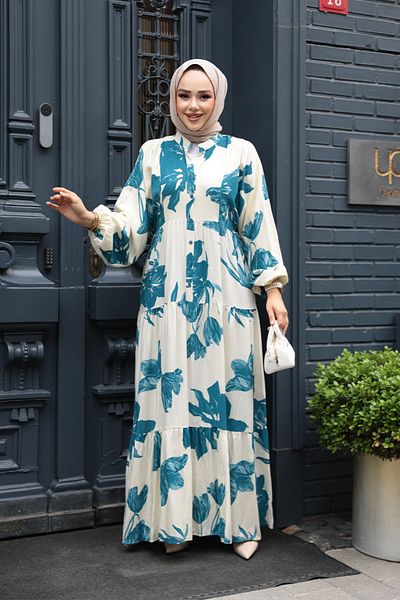 N.S NEVA STYLE Φόρεμα με σχέδιο Petrol Green Hijab 24062PY