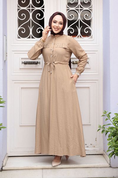 N.S NEVA STYLE Μπισκότο Κουμπωτό Φόρεμα Hijab 17131BS