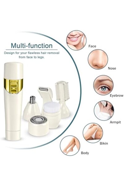 Generic 5-in-1 Rechargeable Lady Shaver - Facial, Nose, Eyebrow, Bikini, Cleaning Brush