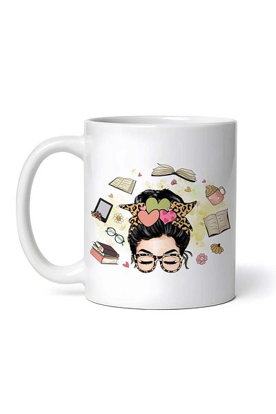 OEM Cană albă personalizată, Fată cu ochelari care iubește cărțile, INOVATIX®. 330ml