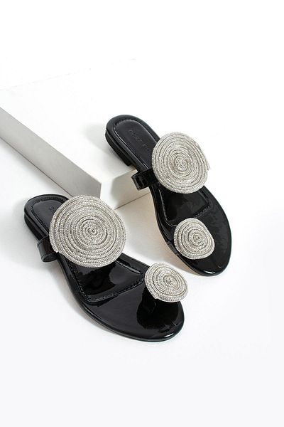 diclepolat Women's Stone Flip Flops Daily Slippers Fabinho Black