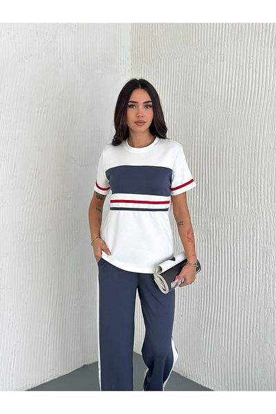 sportiness Garnish Strip Detail Modal Fabric Tracksuit Set