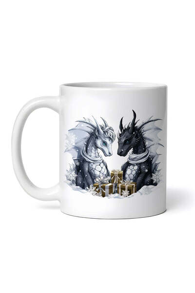 OEM Cană albă personalizată, Dragons in Love Snowflakes, INOVATIX®. 330ml