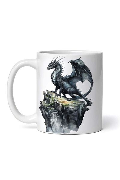 OEM Cană albă personalizată, Dragonul Negru pe Stâncă, INOVATIX®. 330ml