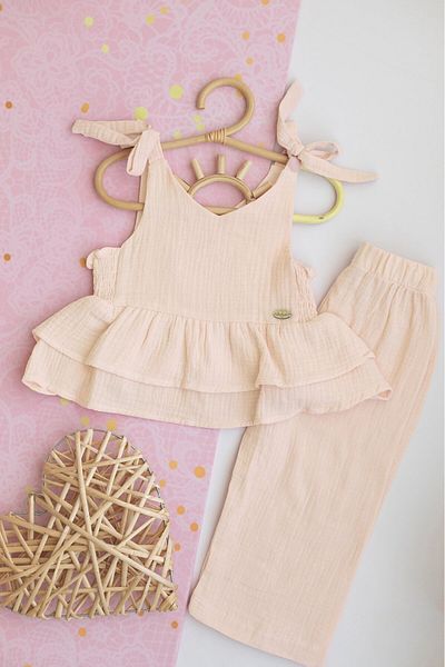 PİTABABY Sonia Girl's Cream Muslin Double Set