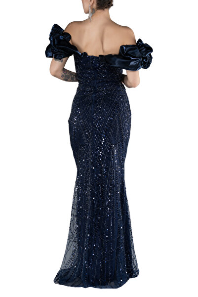 Arden Long Fish Evening Dress, Sequined with Sequins, Strapless, Moon Sleeve Wedding, Graduation Dress, Black, Gold, Burgundy, 44-48