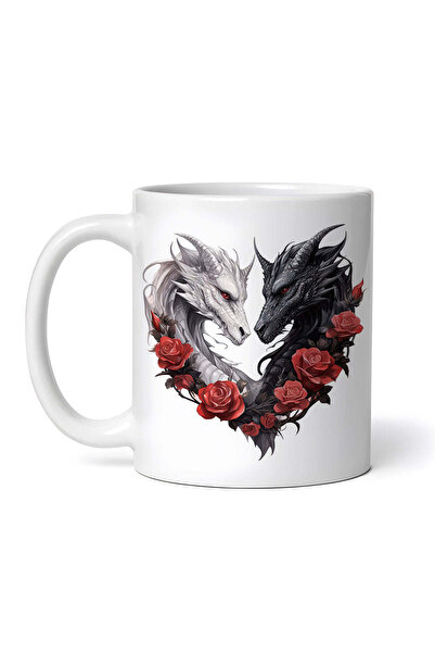 OEM Cană albă personalizată, Dragoni îndrăgostiți, Dragoste și Flori, INOVATI...