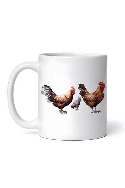 OEM Cană albă personalizată, Doi cocoși și o găină, INOVATIX®. 330ml