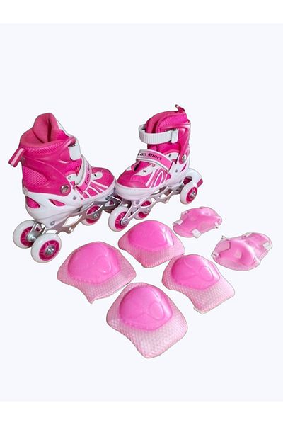 CANSPORT Concept Can Sport Adjustable Lighted 2+2 Braked Practice Skating Pink Protection Set