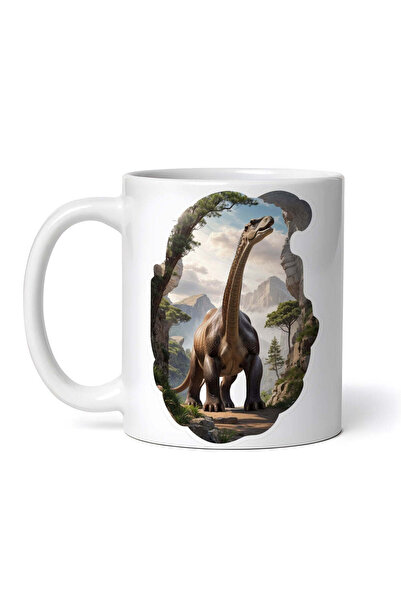 OEM Cană albă personalizată, dinozaur Diplodocus, INOVATIX®. 330ml