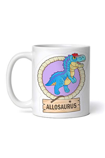 OEM Cană albă personalizată, dinozaur Allosaurus, INOVATIX®. 330ml