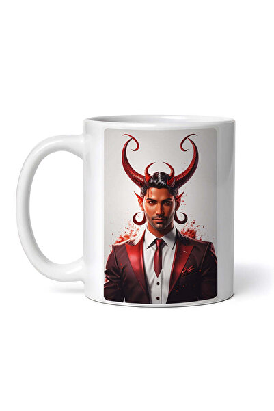 OEM Cană albă personalizată, Demon Lucifer cu coarne, INOVATIX®. 330ml