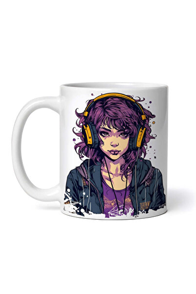 OEM Cană albă personalizată, Fată cu căști și jachetă albastră, INOVATIX®. 330ml