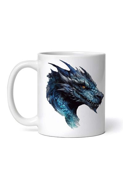 OEM Personalized White Mug, Blue Dragon With Teeth, Inovatix®. 330ml