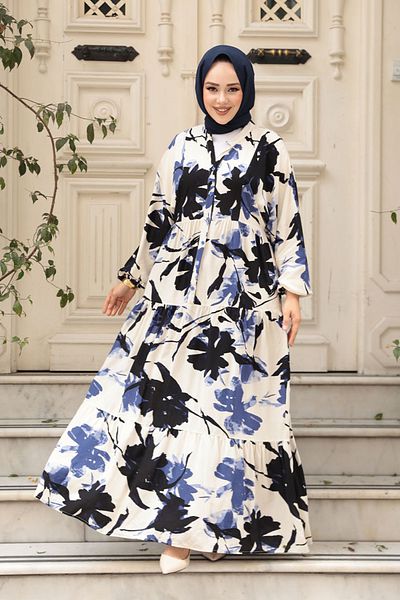 N.S NEVA STYLE Φόρεμα Hijab με σχέδιο Indigo Blue 24061IM