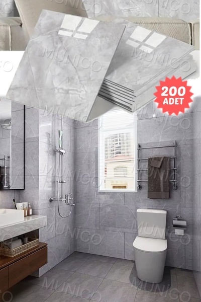Munico 200PC 30x30 Cm Kendinden Yapışkanlı Gri 3D Şık Fayans Duvar Yapıştırma Duvar Kağıdı Dekorasyon