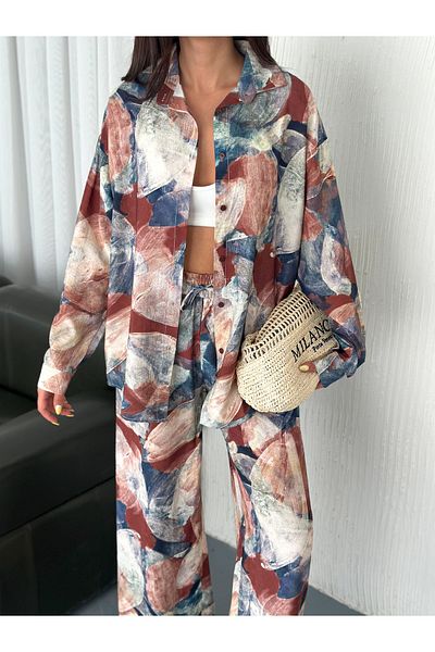 sportiness Patterned Digital Printed Modal Lilyum Fabric Shirt Suit