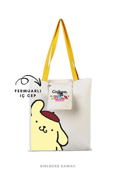 Girlboss Kawaii Girlboss Pompompurin κίτρινη υφασμάτινη πάνινη τσάντα με εσωτερική τσέπη 11 διαφορετικά μοντέλα