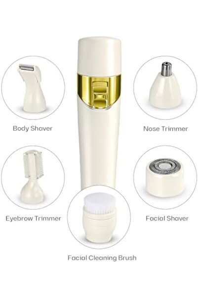 Generic 5-in-1 Rechargeable Lady Shaver - Facial, Nose, Eyebrow, Bikini, Cleaning Brush