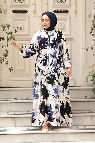 N.S NEVA STYLE Φόρεμα Hijab με σχέδιο Indigo Blue 24061IM