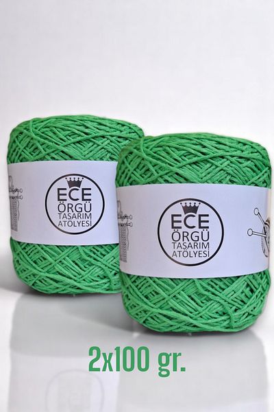 Ece Örgü Tasarım Atölyesi Πράσινο χρώμα, στριφτό, 100% βαμβάκι, πλεκτό σχοινί χειρός (200 γρ.)
