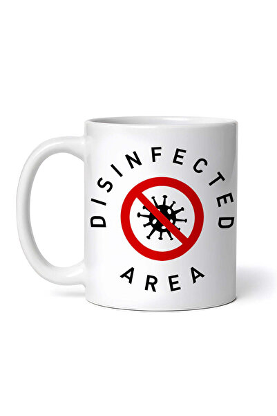 OEM Cană albă personalizată, Zonă dezinfectată. Semn de avertizare. Coronavir...