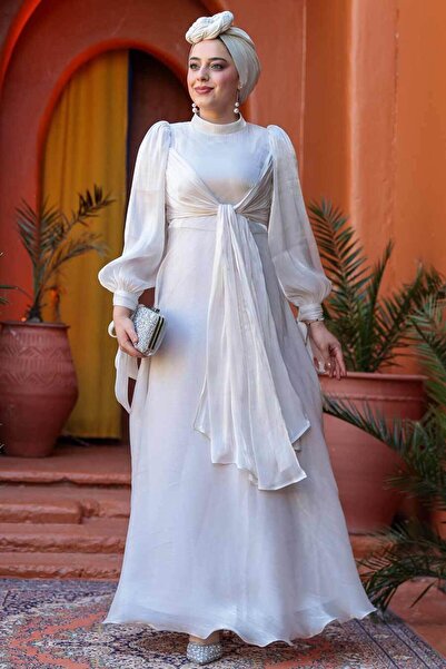 N.S NEVA STYLE Rochie de seara Hijab din piatra cu detaliu de siret 52223TAS