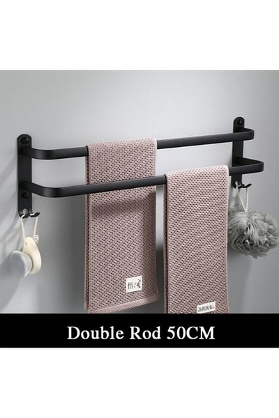 Blackswan Design Suport prosoape baie, Blackswan, Tip M12, dublu, model negru mat cu agatoare, 50 cm