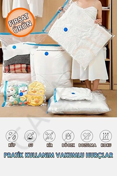 garaccu Kalın Vakumlu Hurç Large 50x70 Cm 2 Adet Yorgan Hurcu Gardırop Düzenleyici Vakumlu Poşet