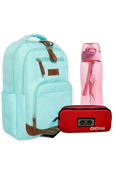 Faber Castell Faber-Castell School Backpack, Double Compartment Pencil Bag - Licensed Water Bottle Gift