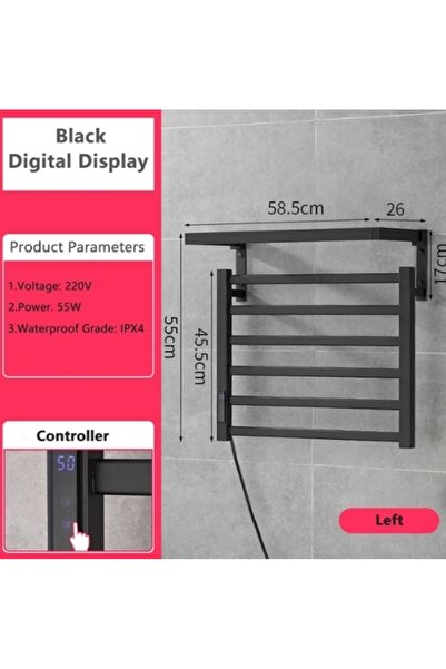 Blackswan Design Suport electric prosoape baie, Blackswan, Tip M34, rabatabil, display digital, negru mat, 55 cm