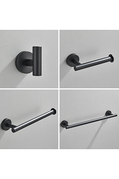 Blackswan Design Set accesorii baie, Blackswan, Tip M17, 4 piese, model negru mat rotund, dimensiune 45 cm