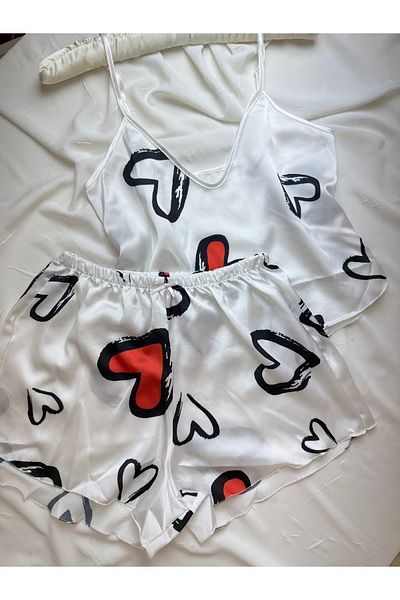 ROZENİN LINGERIE Adjustable Strap Satin Pajama Set