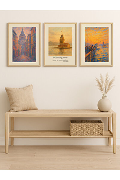 fijigo Çerçeveli İstanbul Yağlı Boya Temalı 3'lü Set Tablo