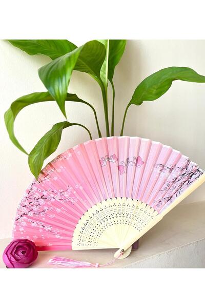 BERG ATELIER Yelpaze Pembe Beyaz Bambu Kumaş