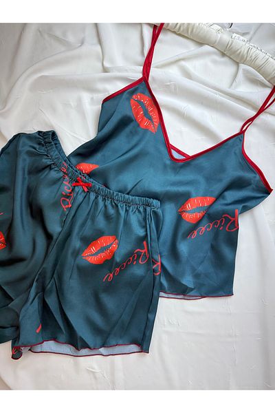 ROZENİN LINGERIE Adjustable Strap Satin Pajama Set